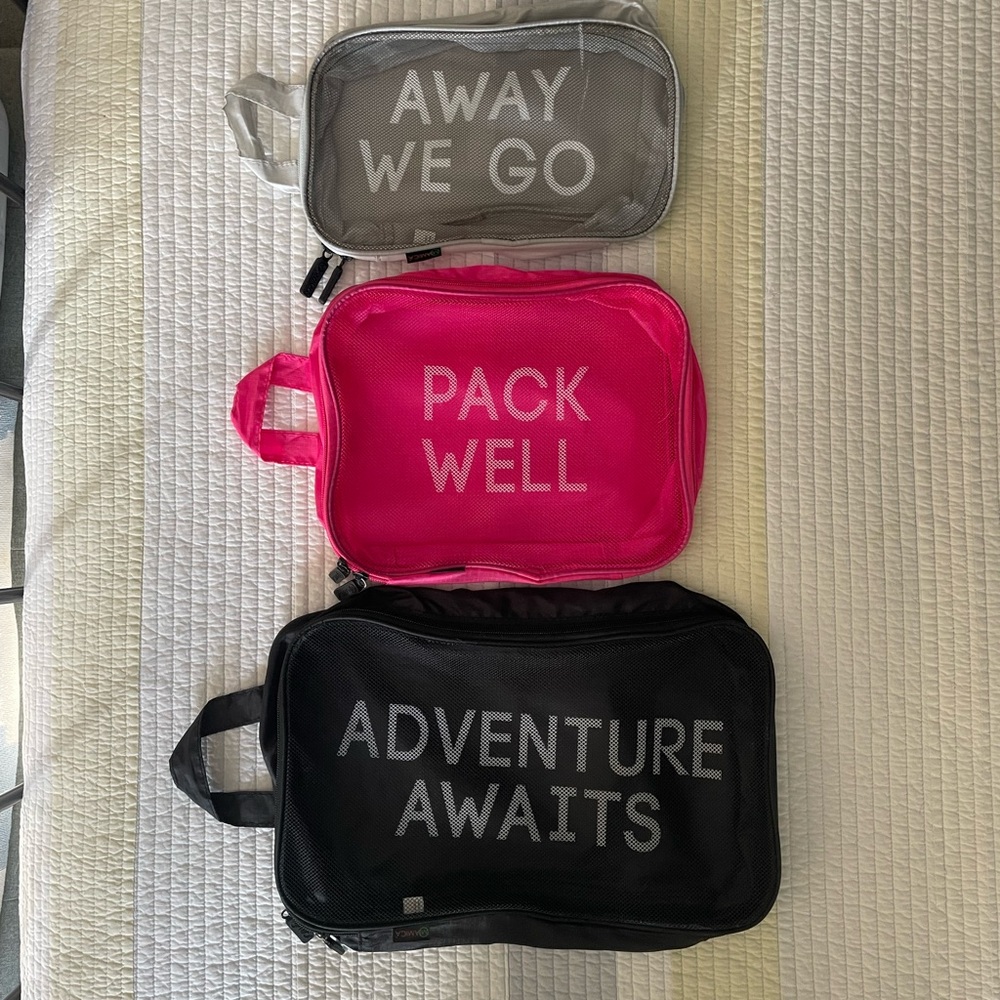 Travel Packing Cubes Set - Gray, Pink, Black